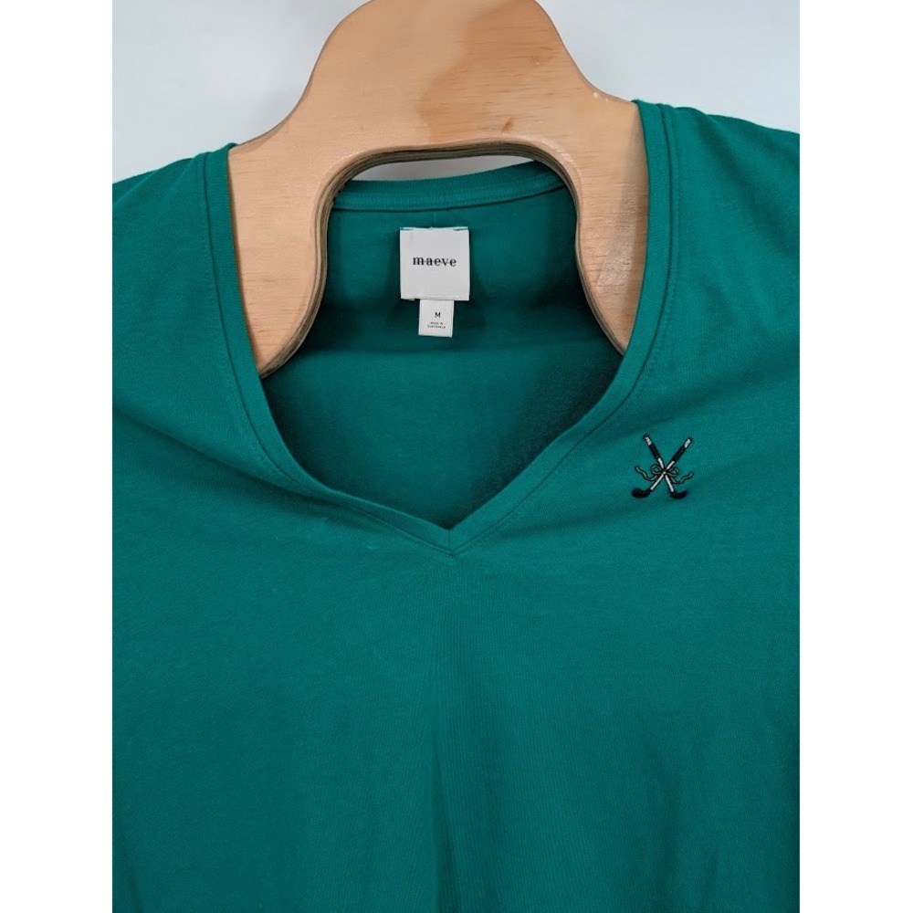 Maeve V-neck short sleeve Shirt Women's Golf club embroidered logo green sz M